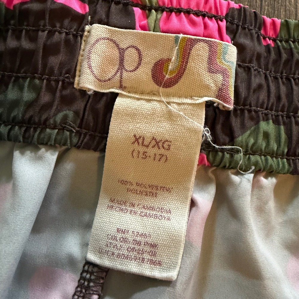 Op Ocean Pacific Swim Board Shorts Juniors XL 15-17 Pink Green Camo Drawstring - Picture 4 of 8